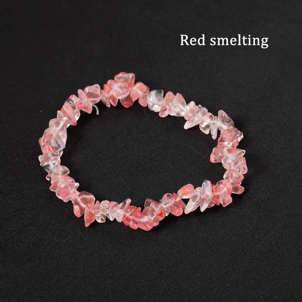 1pc  Natural Gem Crystal Stone Bracelet Gravel Irregular Crystal Stretch Chip beads Nuggets Bangles Quartz Wristband For Women