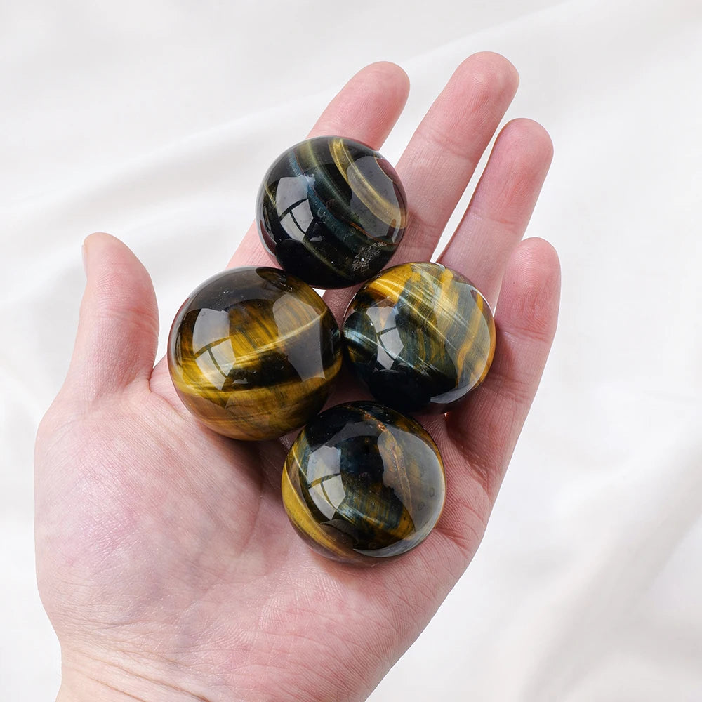 1pc Natural Gemstones Blue Tiger Eye Crysal Sphere Magic Ball With Wooden Base Home Decoration Reiki Wicca Chakra Stones