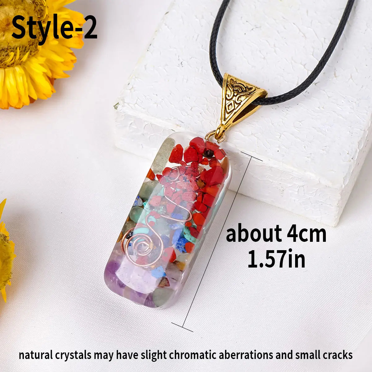 1pc Natural Healing Crystal Gravel Stone Ogen Pendant Necklace Adjustable Resin Necklace Shield Jewelry for Women Men