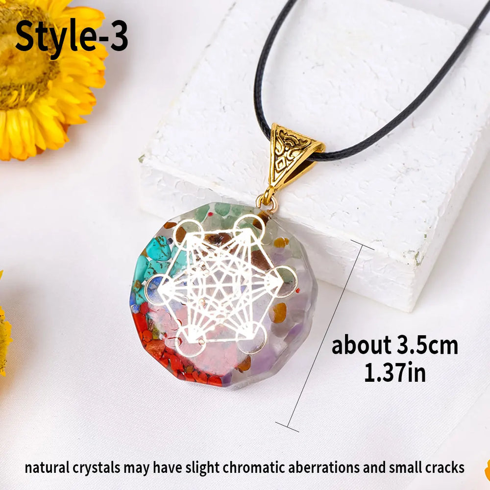 1pc Natural Healing Crystal Gravel Stone Ogen Pendant Necklace Adjustable Resin Necklace Shield Jewelry for Women Men