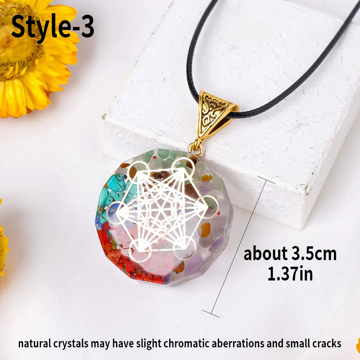 1pc Natural Healing Crystal Gravel Stone Ogen Pendant Necklace Adjustable Resin Necklace Shield Jewelry for Women Men