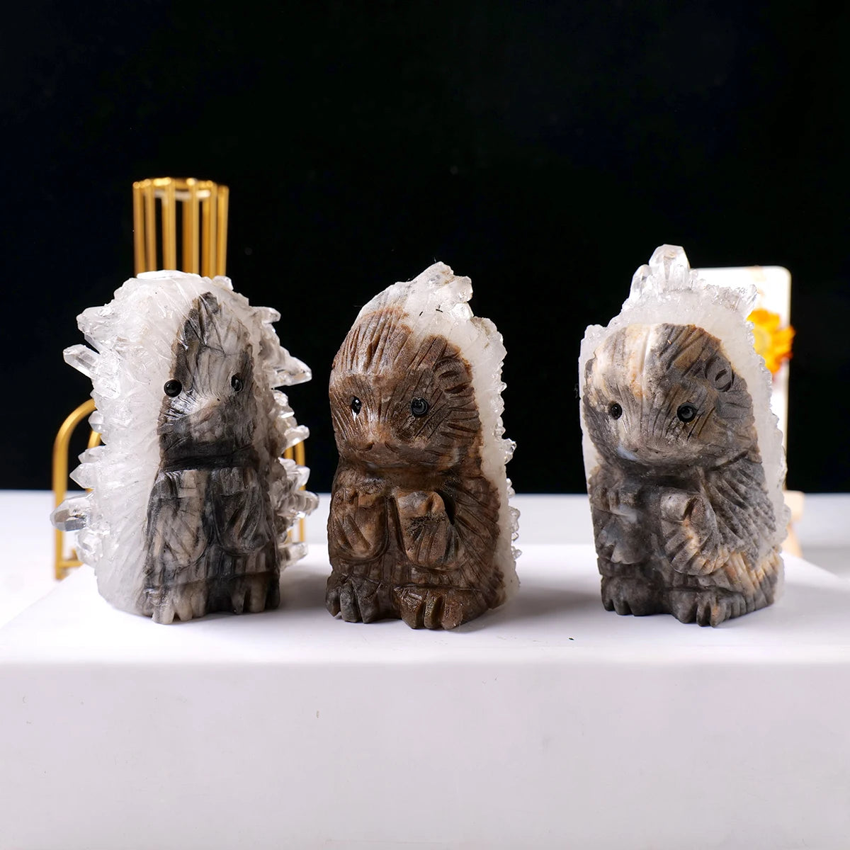 1pc Natural Healing Crystal Stone Clear Quartz Cluster Small Hedgehog Animal Figurines Home Decoration Birthday Gift