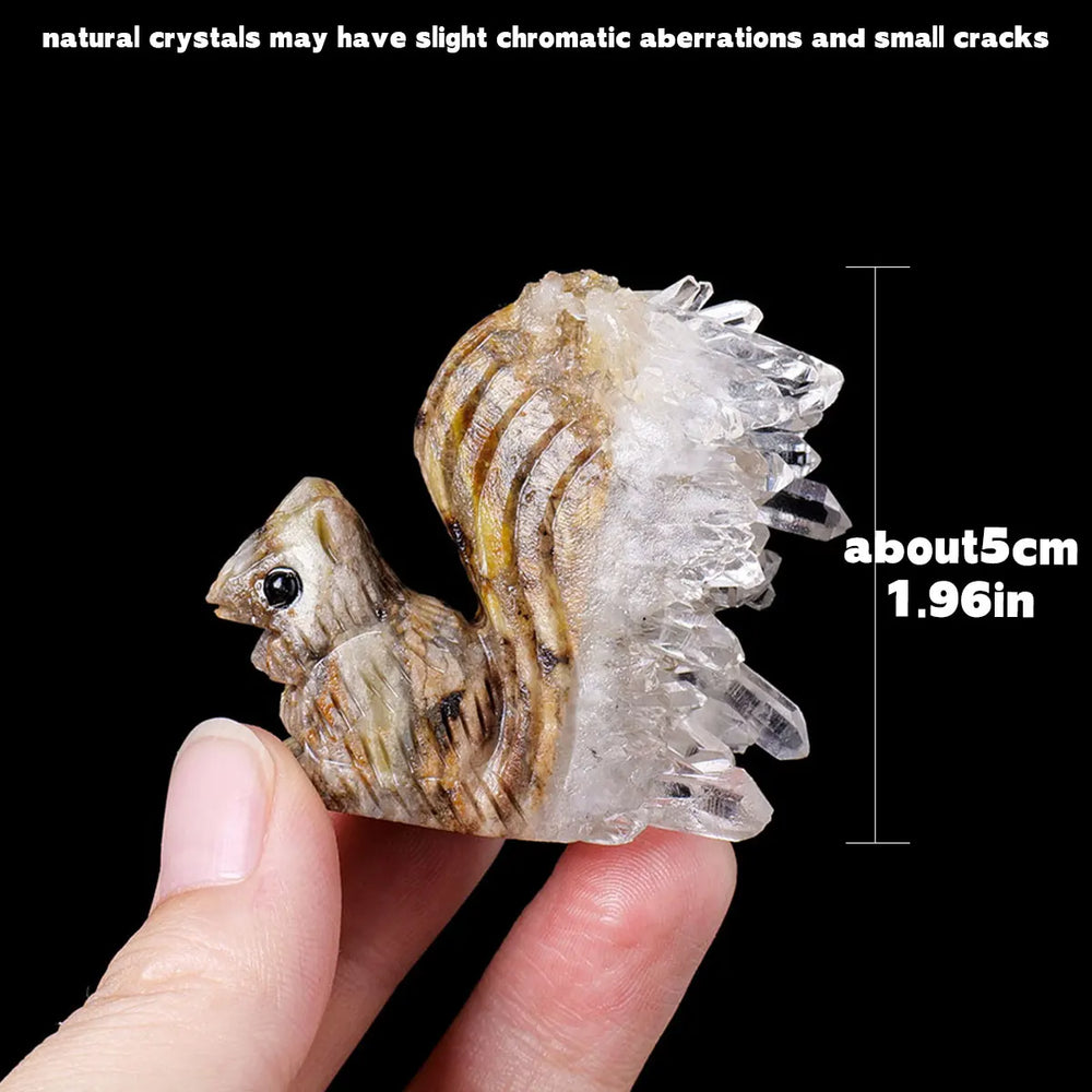 1pc Natural Healing Crystal Stone Clear Quartz Cluster Small Squirrel Animal Figurines Home Decoration Birthday Gift