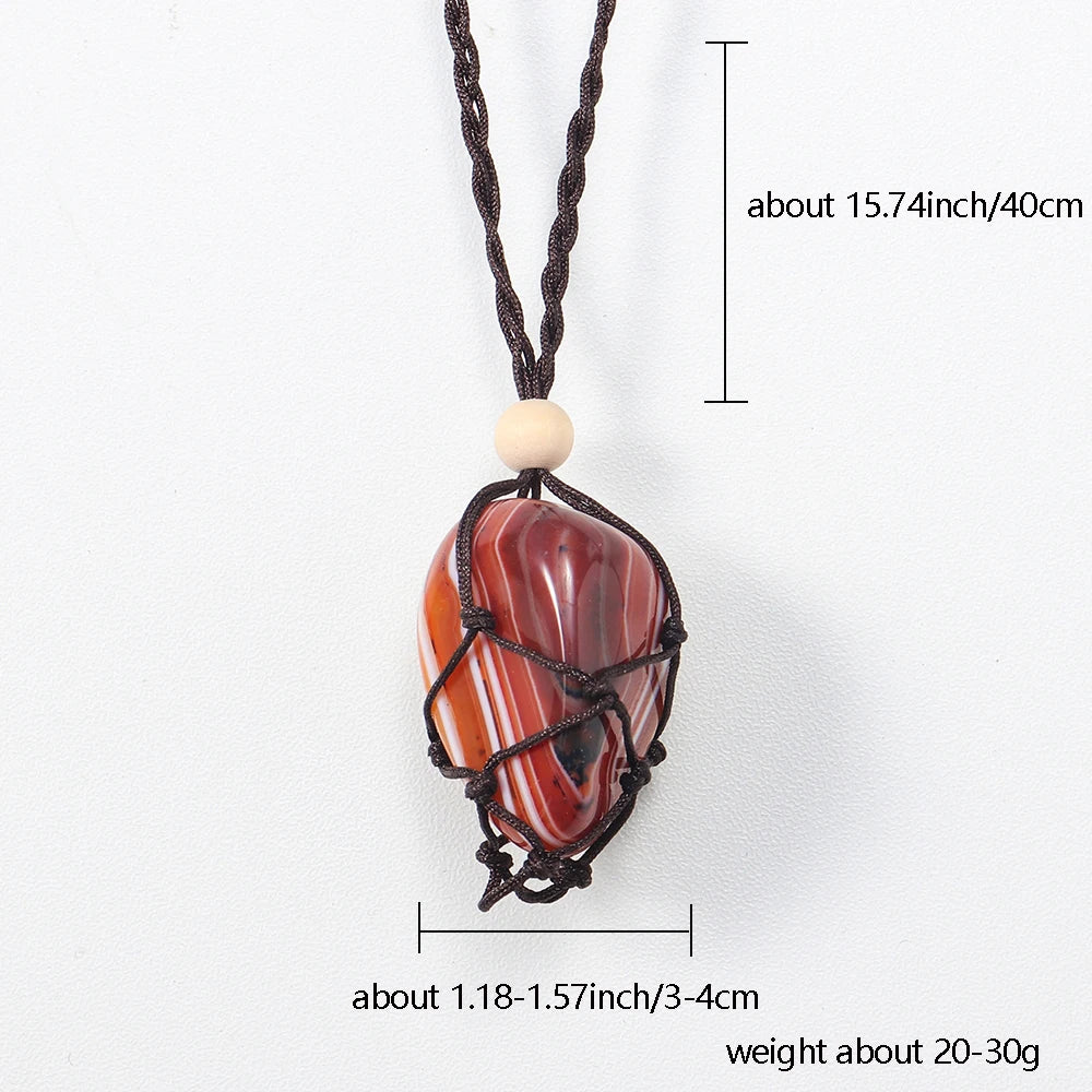 1pc Natural Healing Gemstones Polished Irregular Crystal Net Bag Pendant Rose Quartz Adjustable Necklace DIYJewerly Party Gift