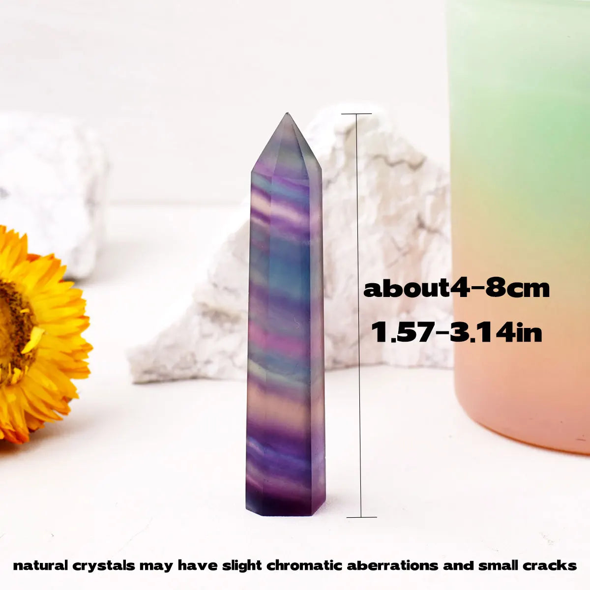 1pc Natural Healing Rainbow Fluorite Crystal Wand Divination Faceted Single Point Crystal Prism Stones for Meditation Reiki