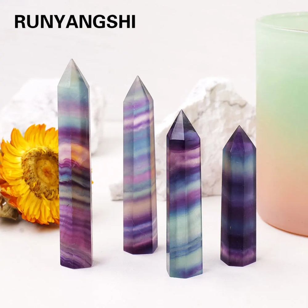 1pc Natural Healing Rainbow Fluorite Crystal Wand Divination Faceted Single Point Crystal Prism Stones for Meditation Reiki