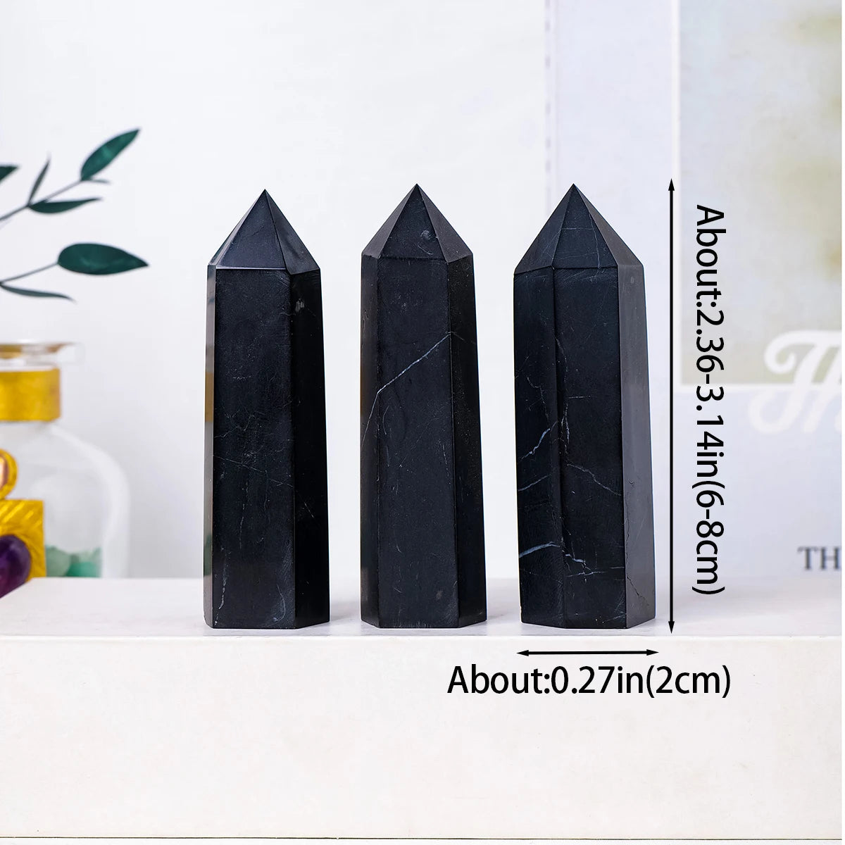 1pc Natural Healing Shungite Crystal Wand Faceted Single Point Crystal Prism Stones for Meditation Reiki