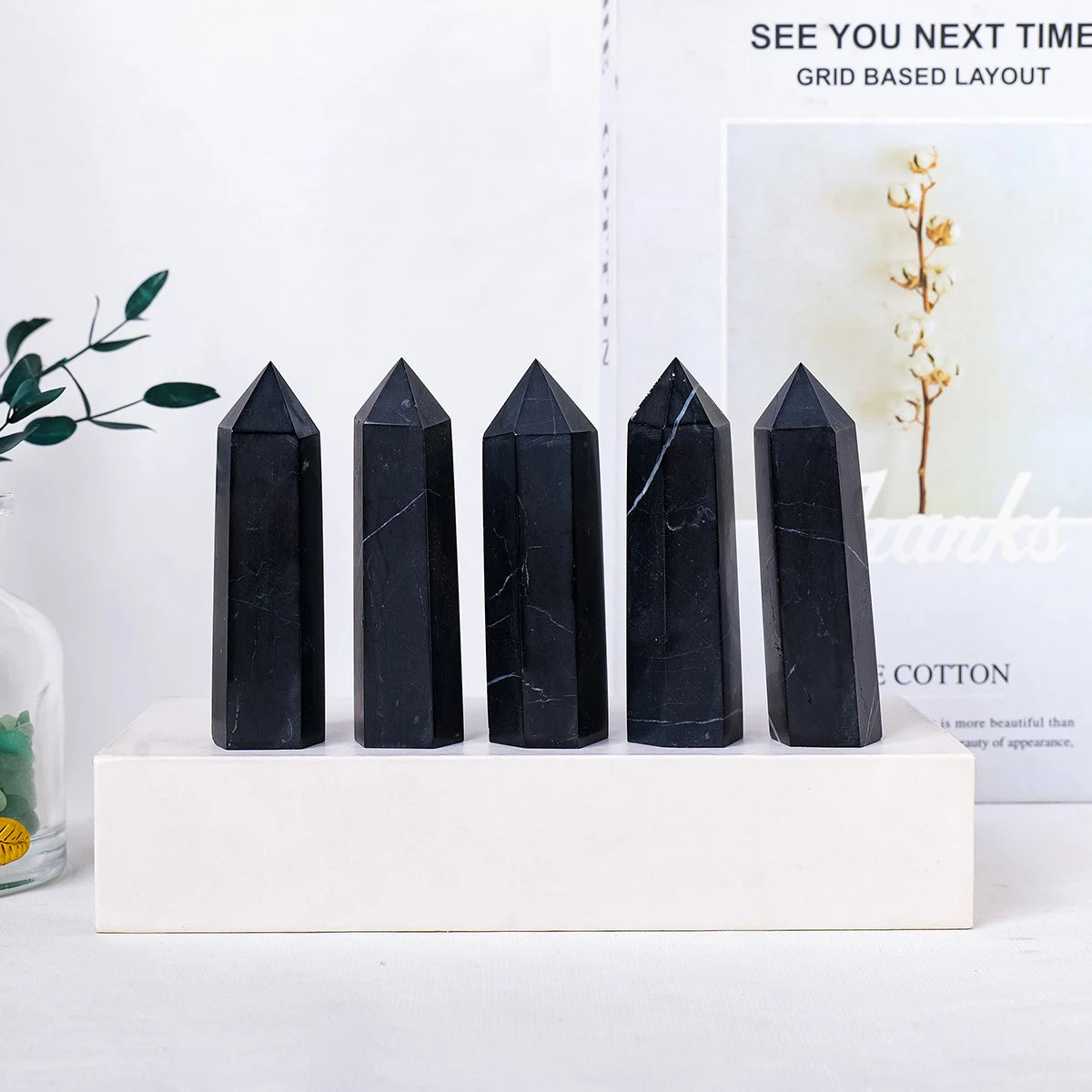 1pc Natural Healing Shungite Crystal Wand Faceted Single Point Crystal Prism Stones for Meditation Reiki