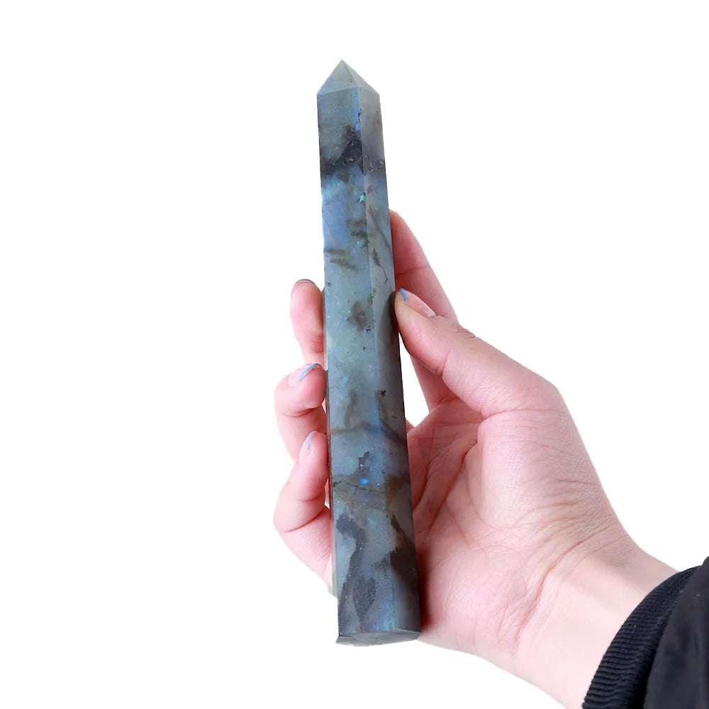 1pc Natural Labradorite Crystal Point Crystal Column Hand Polished Hexagon For Home Furnishing Decoration