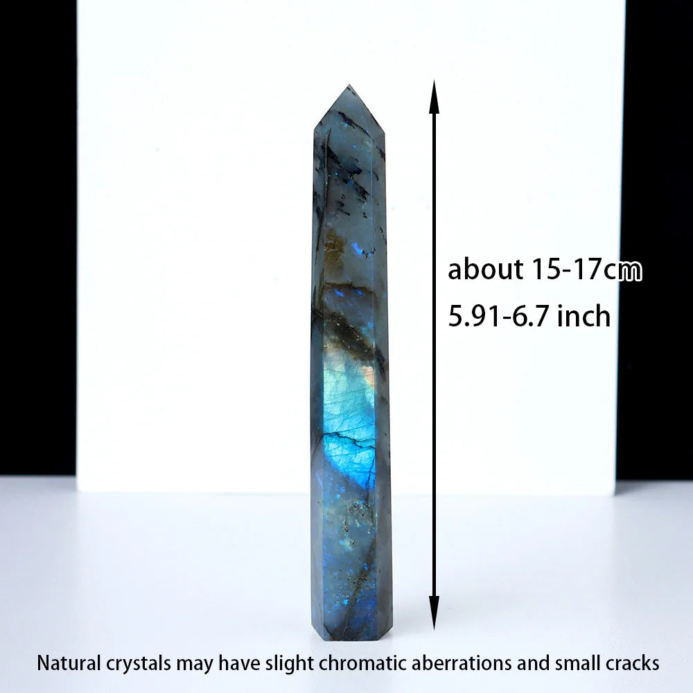 1pc Natural Labradorite Crystal Point Crystal Column Hand Polished Hexagon For Home Furnishing Decoration