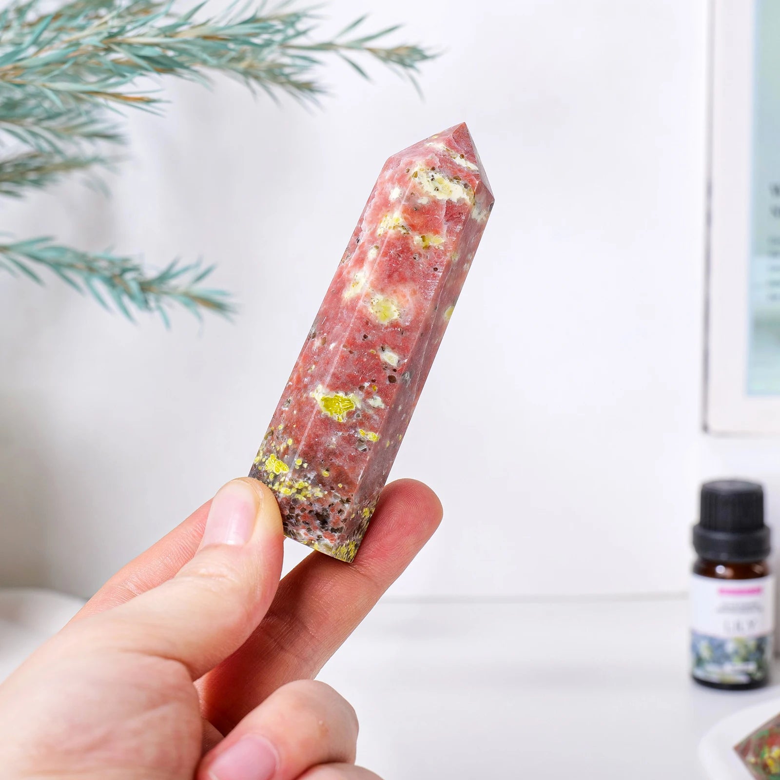 1pc Natural Peach Blossom Tourmaline Stone Obelisk Crystal Quartz Tower Home Decor Energy Crystal Healing Gemstone