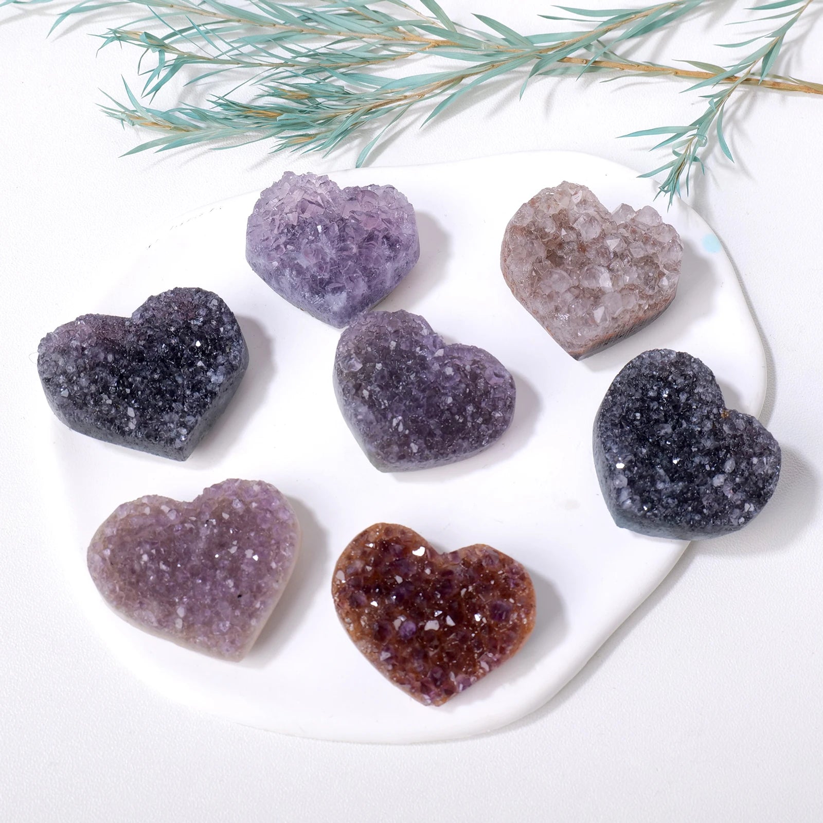 1pc Natural Purple Quartz Colorful Amethyst Heart Cluster Healing  Raw Stone Mineral Specimen Collection Ornament