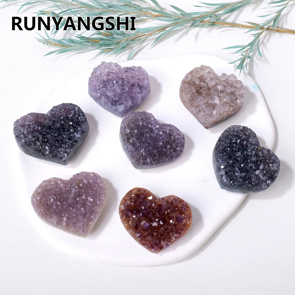 1pc Natural Purple Quartz Colorful Amethyst Heart Cluster Healing  Raw Stone Mineral Specimen Collection Ornament