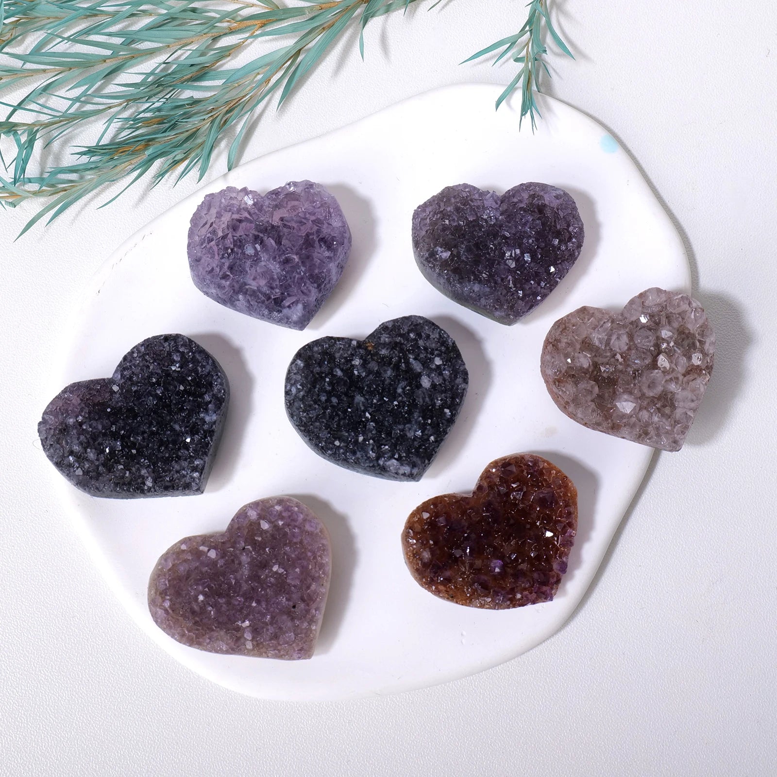 1pc Natural Purple Quartz Colorful Amethyst Heart Cluster Healing  Raw Stone Mineral Specimen Collection Ornament