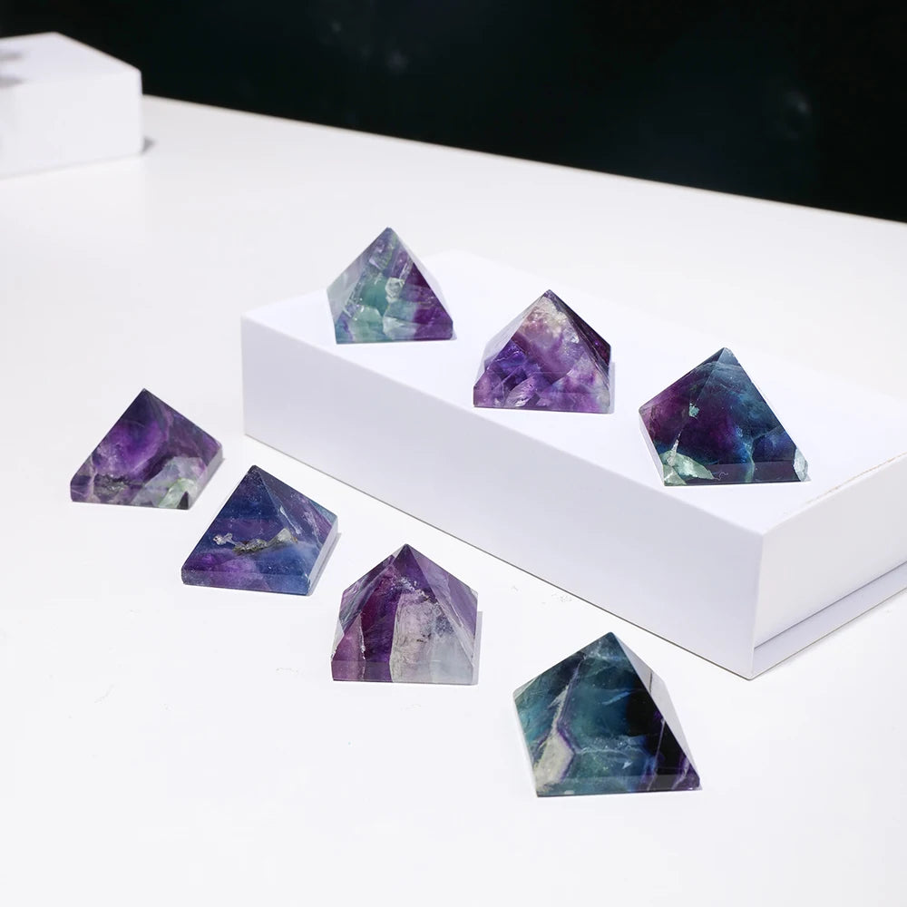 1pc Natural Rainbow Fluorite Pyramid Feather Fluorite Crystal Tower Transmission Energy Quartz Ornament Health Decoration