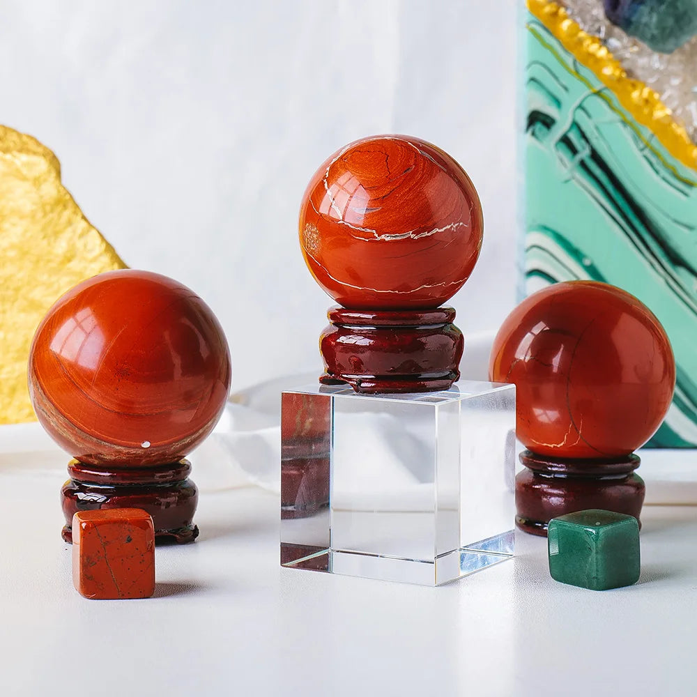 1pc Natural  Red Japer Crystal Ball Sphere Quartz Crystal Magic Ball Healing Reiki Rock Stone Collectibles With Base