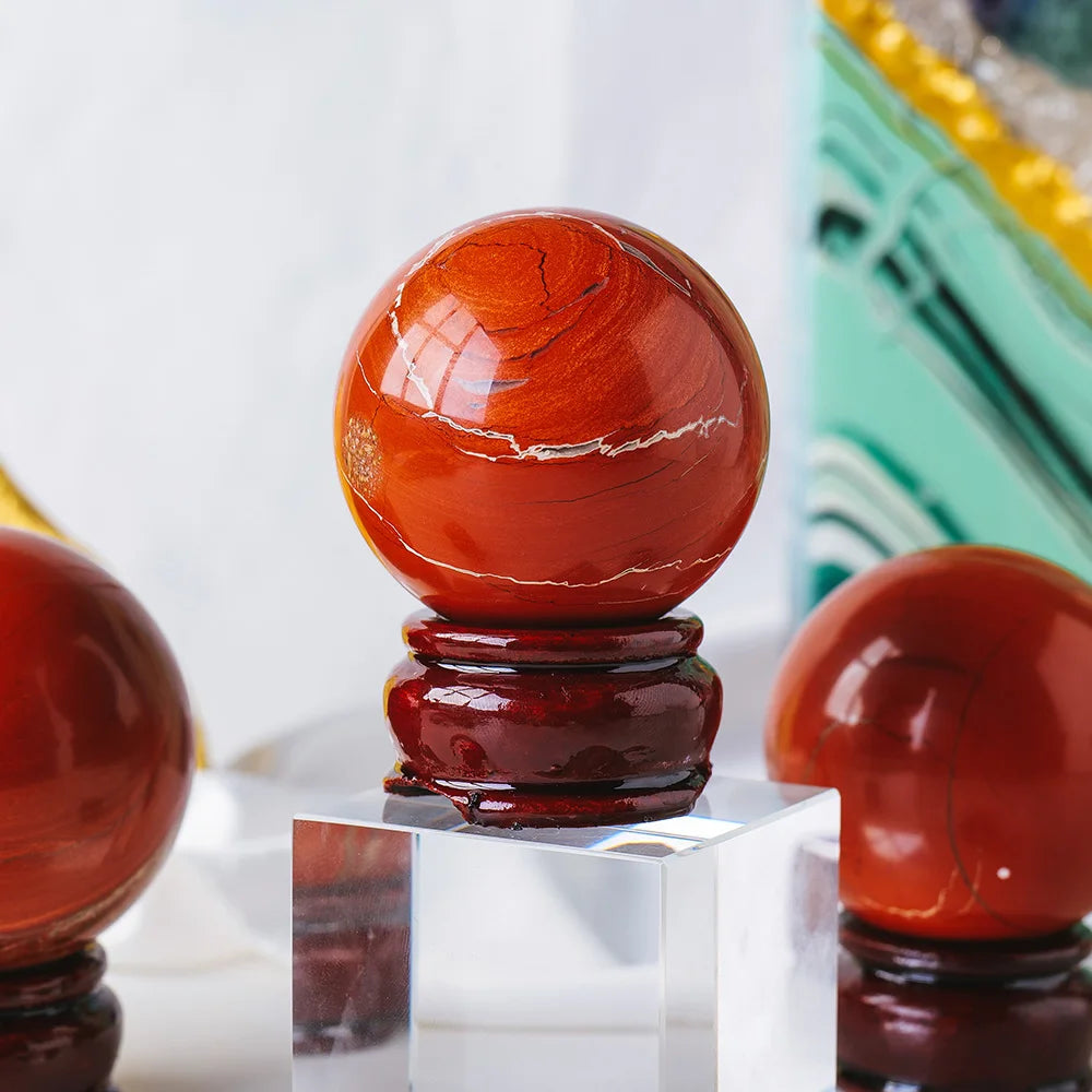 1pc Natural  Red Japer Crystal Ball Sphere Quartz Crystal Magic Ball Healing Reiki Rock Stone Collectibles With Base