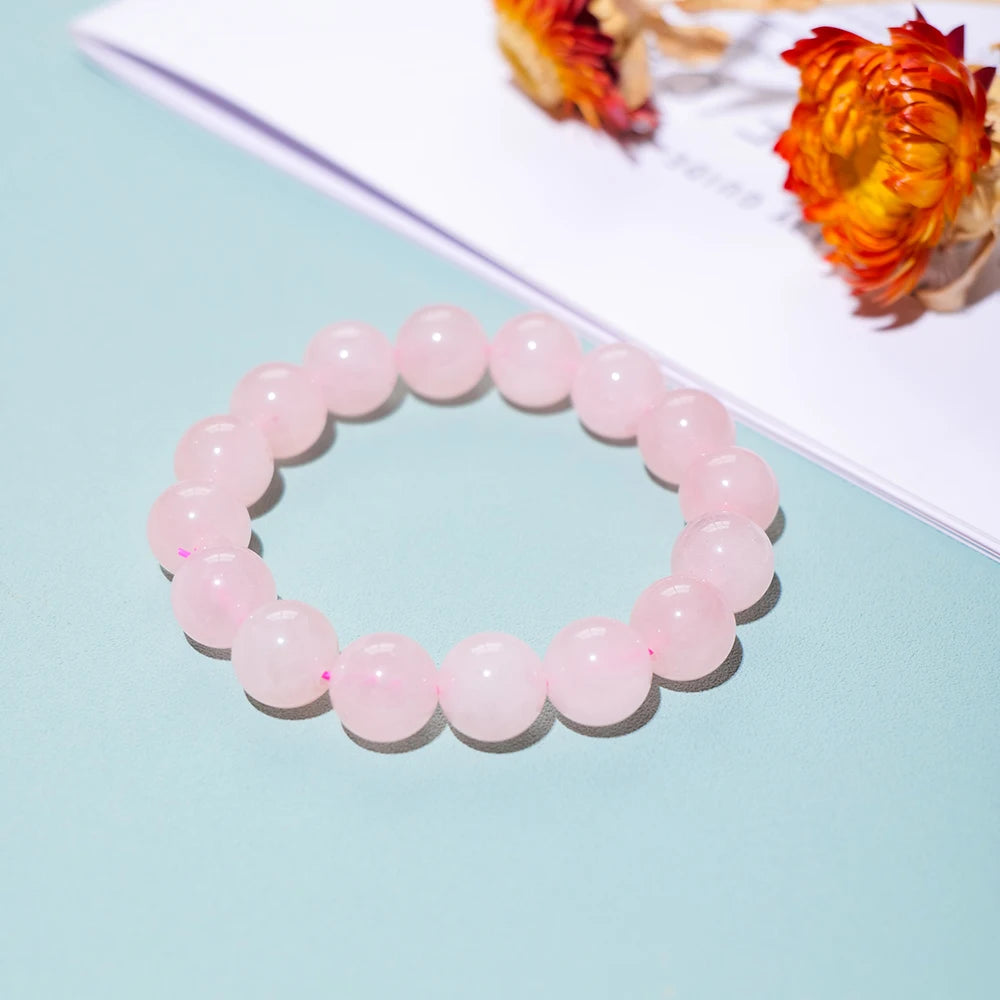 1pc Natural Rose Quartz Bracelet Improves Love Pink Crystal Round Bead Bracelet Energy Gem Girl Gift