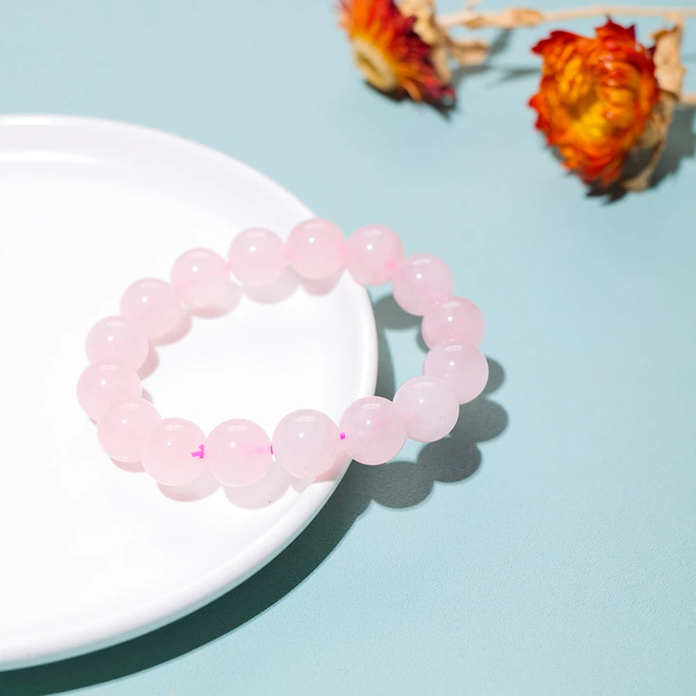 1pc Natural Rose Quartz Bracelet Improves Love Pink Crystal Round Bead Bracelet Energy Gem Girl Gift