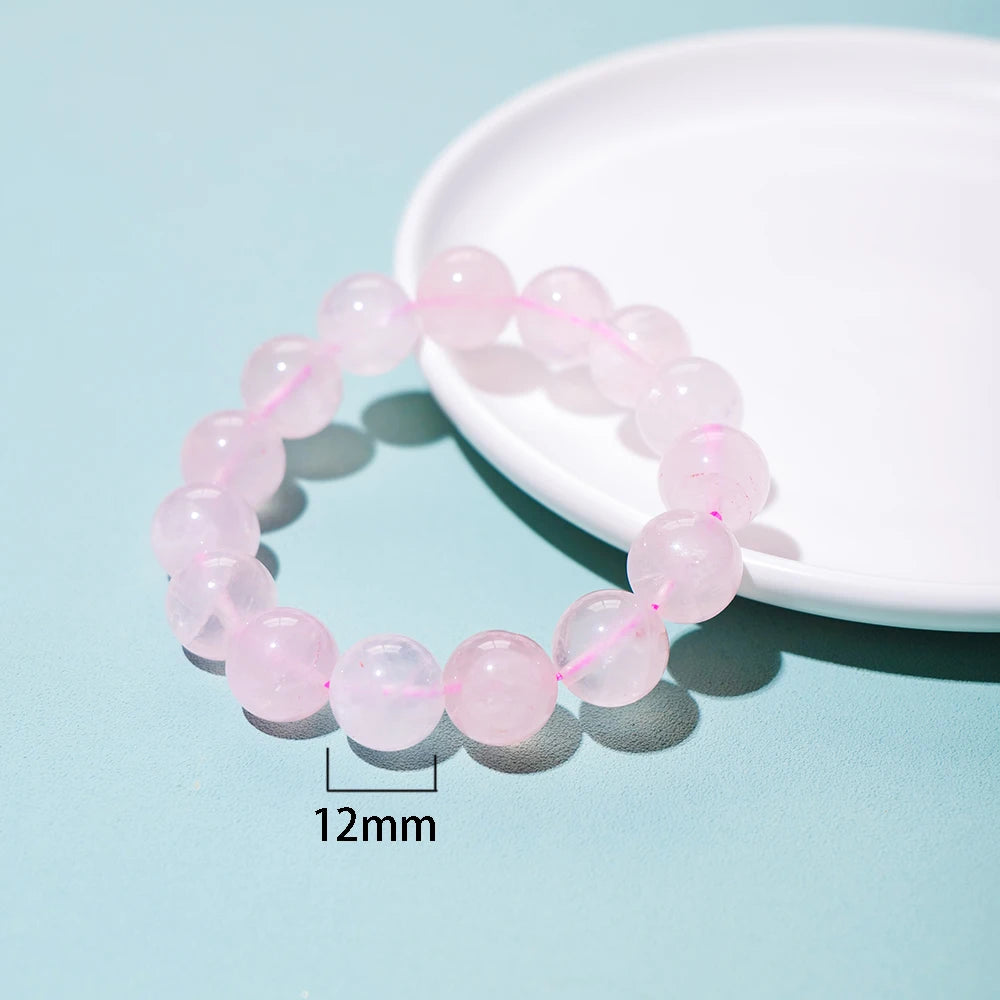 1pc Natural Rose Quartz Bracelet Improves Love Pink Crystal Round Bead Bracelet Energy Gem Girl Gift