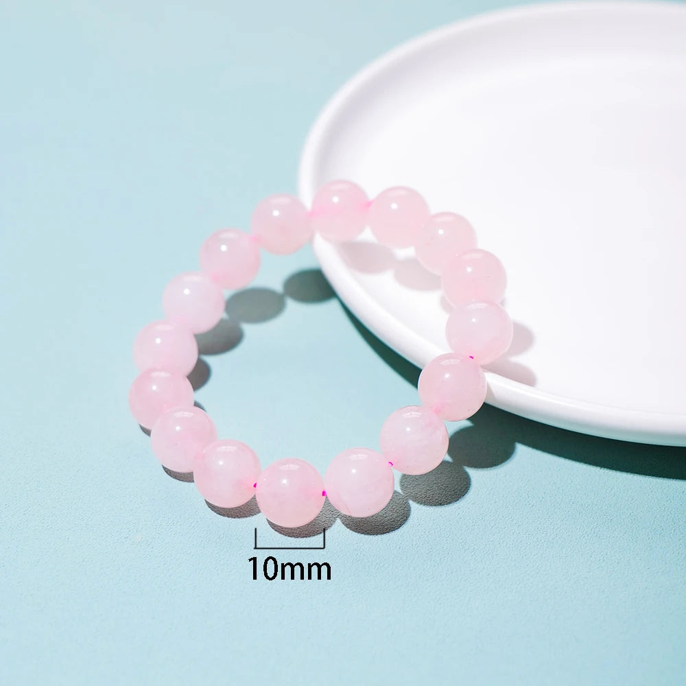 1pc Natural Rose Quartz Bracelet Improves Love Pink Crystal Round Bead Bracelet Energy Gem Girl Gift