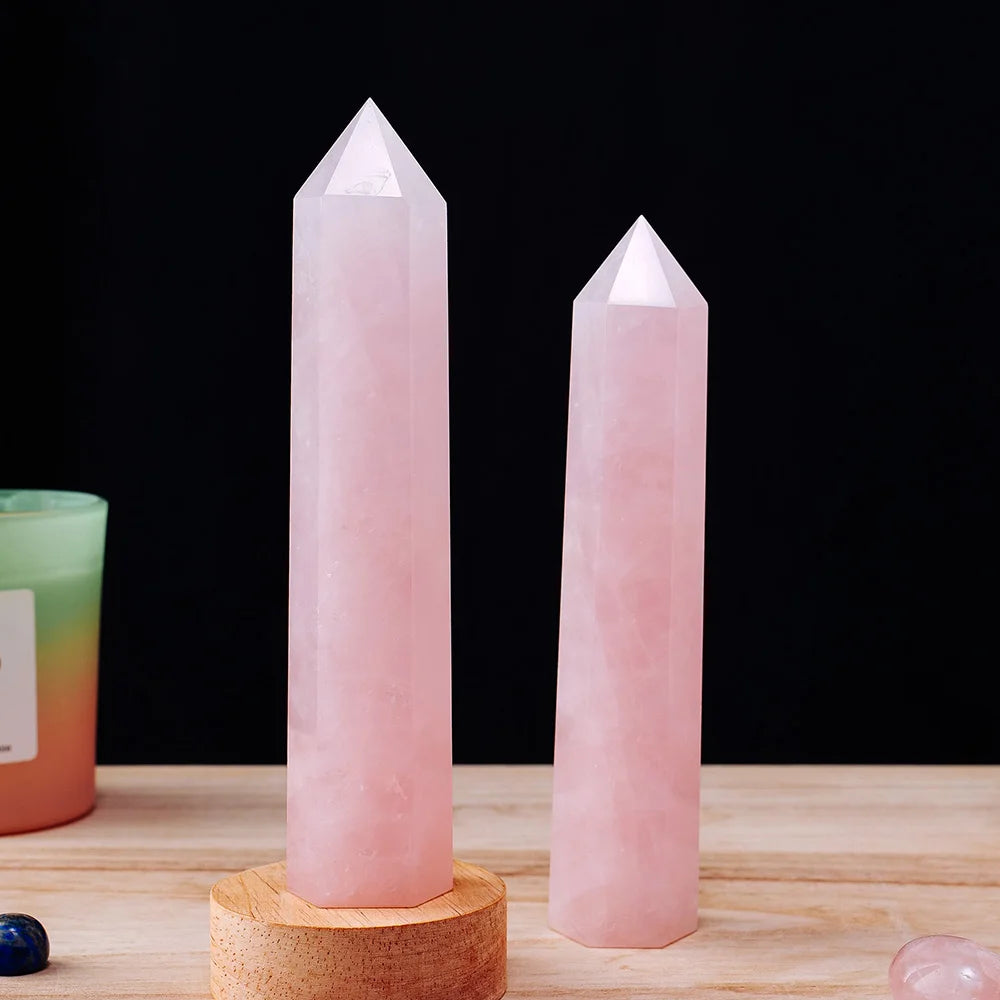 1pc Natural Rose Quartz Crystal Point Pink Crystal Column Hand Polished Hexagon For Home Furnishing Decoration