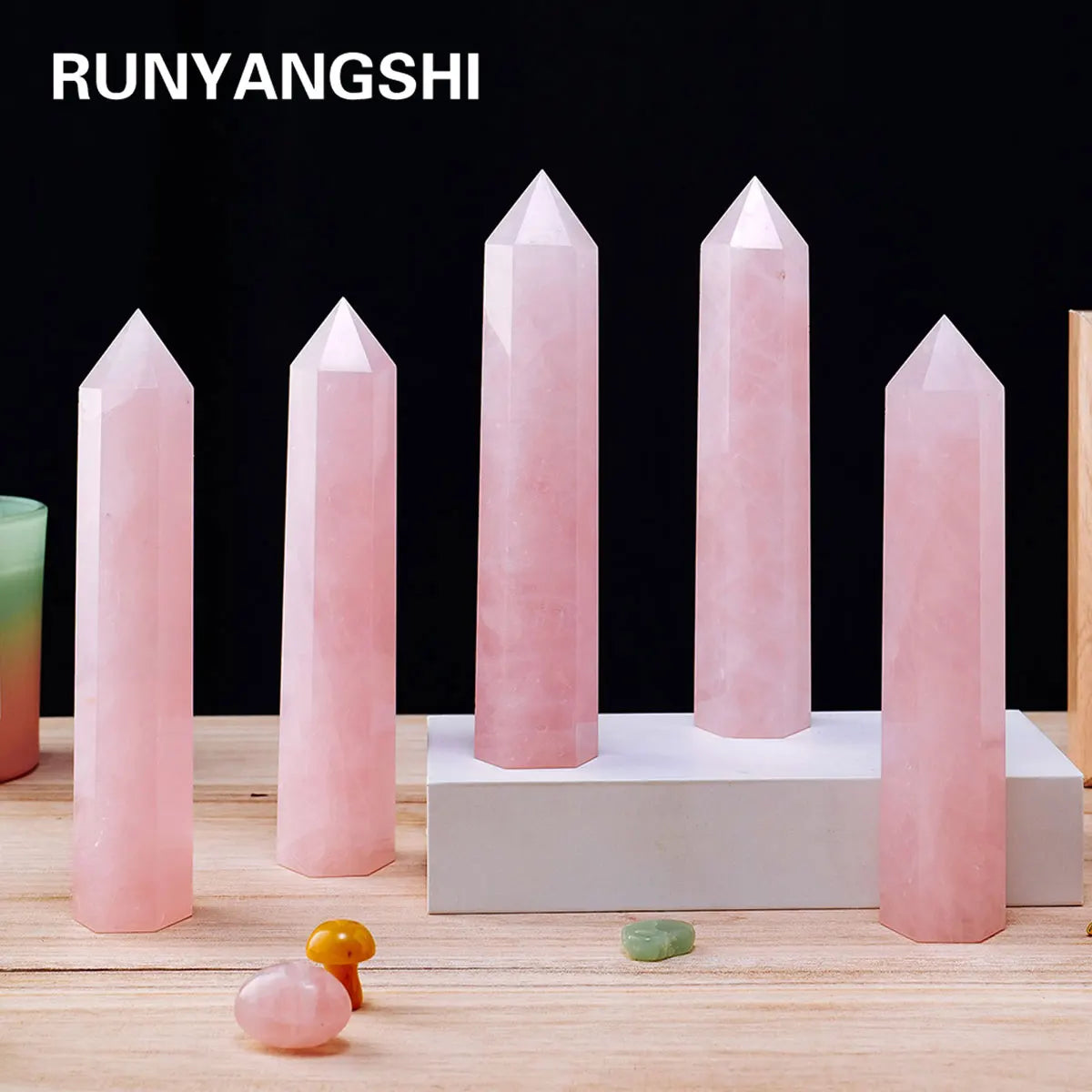 1pc Natural Rose Quartz Crystal Point Pink Crystal Column Hand Polished Hexagon For Home Furnishing Decoration