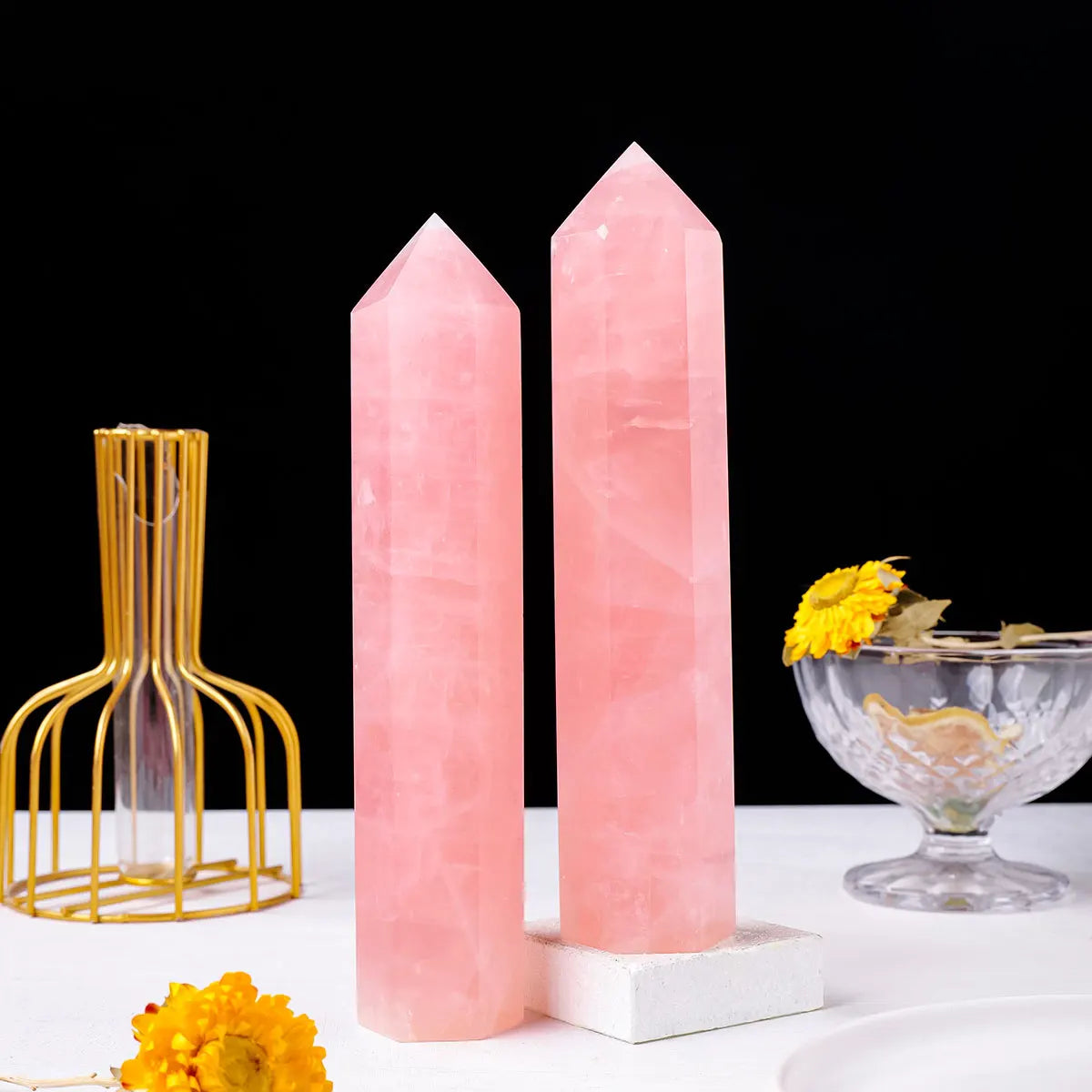 1pc Natural Rose Quartz Crystal Point Pink Crystal Wand Hand polished Hexagon for Home Furnishing decoration