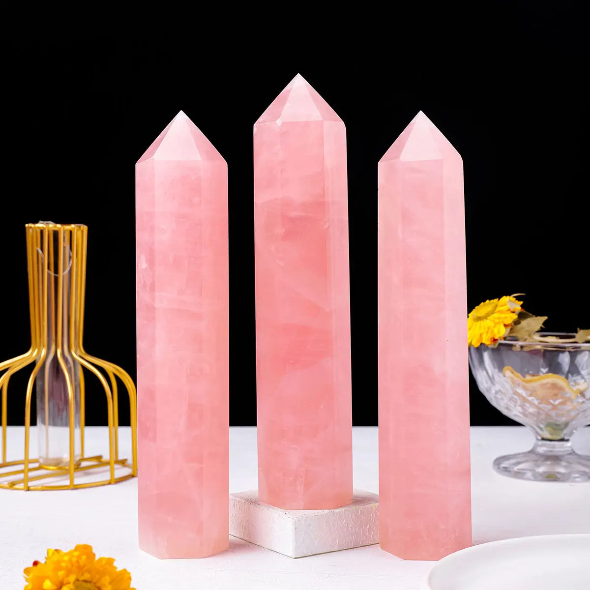 1pc Natural Rose Quartz Crystal Point Pink Crystal Wand Hand polished Hexagon for Home Furnishing decoration