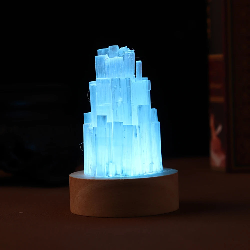 1pc Natural Selenite Lamp Degaussing Energy Atmosphere Table Lamp Rainbow Light Quartz Decoration