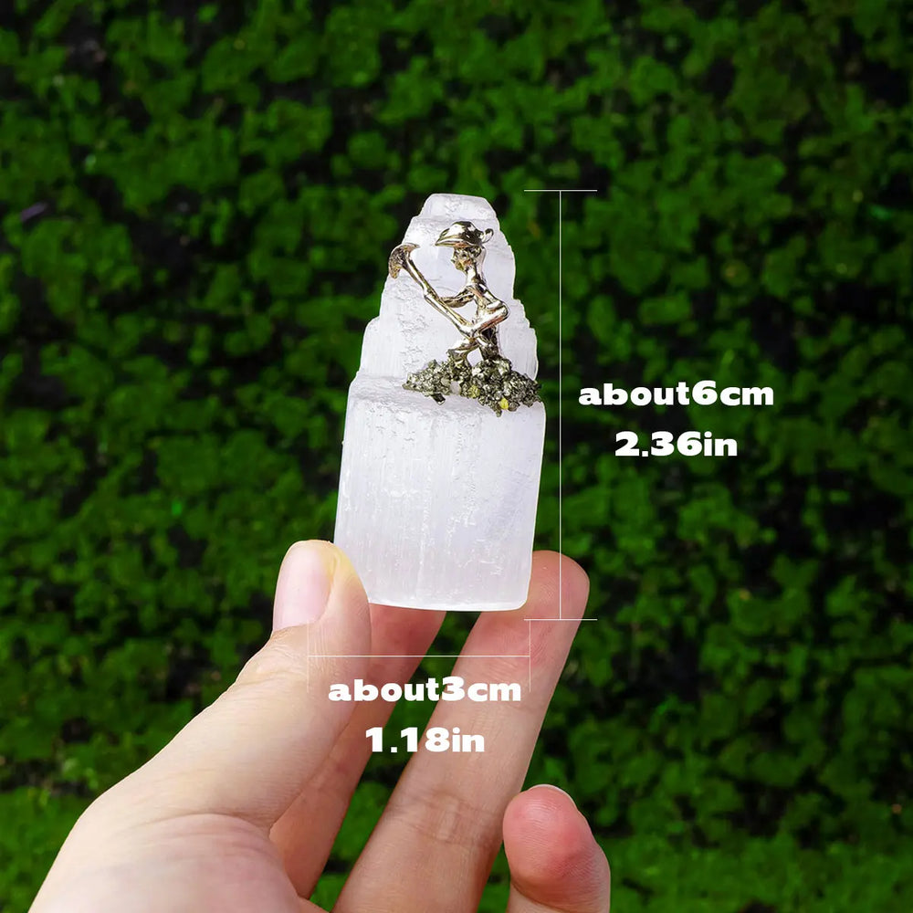 1pc Natural Selenite Miner Modeling Micro Landscape Decoration Crystal Raw Stone Mine Standard Home Decoration