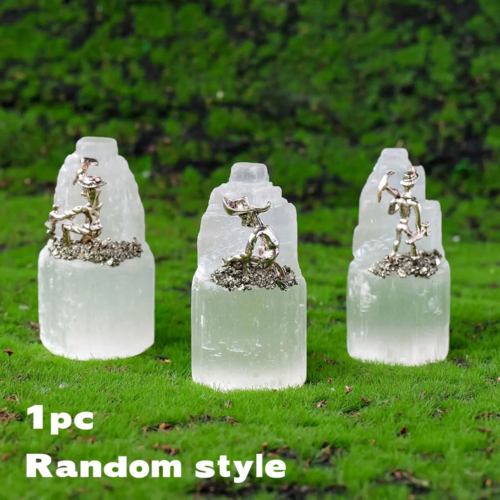 1pc Natural Selenite Miner Modeling Micro Landscape Decoration Crystal Raw Stone Mine Standard Home Decoration