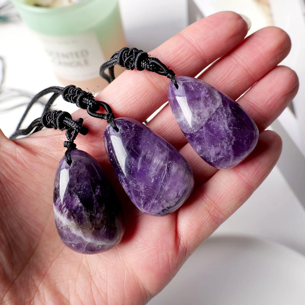 1pc Natural Stone Amethyst Crystal Water Droplet Pendant Sphere Necklace Ornament Decorative Chakra Home Decoration