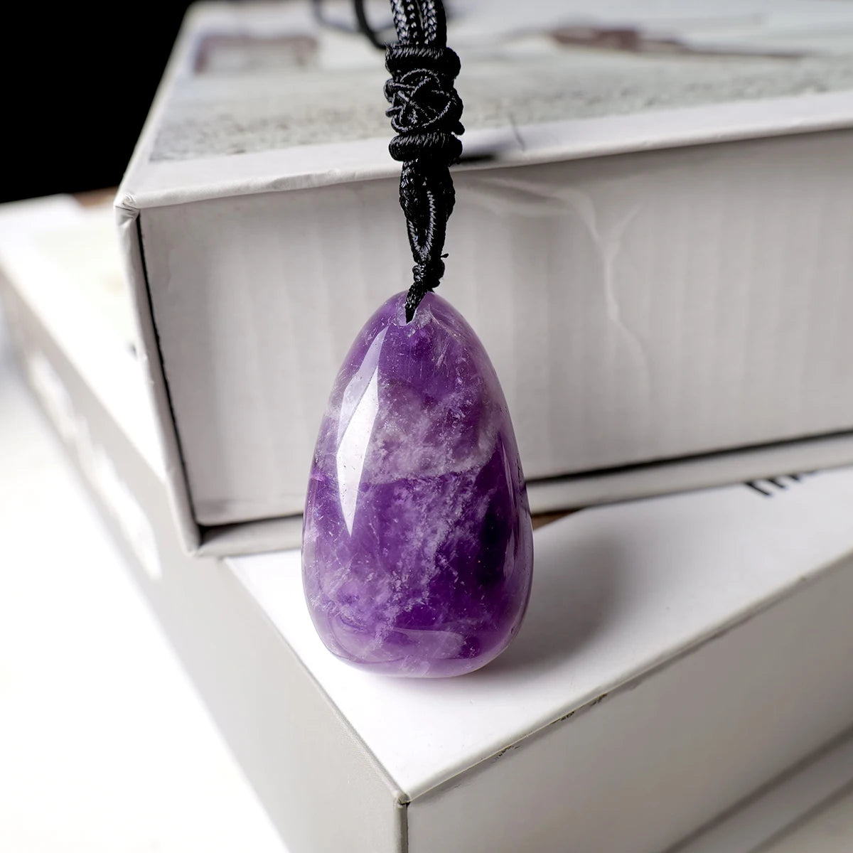 1pc Natural Stone Amethyst Crystal Water Droplet Pendant Sphere Necklace Ornament Decorative Chakra Home Decoration