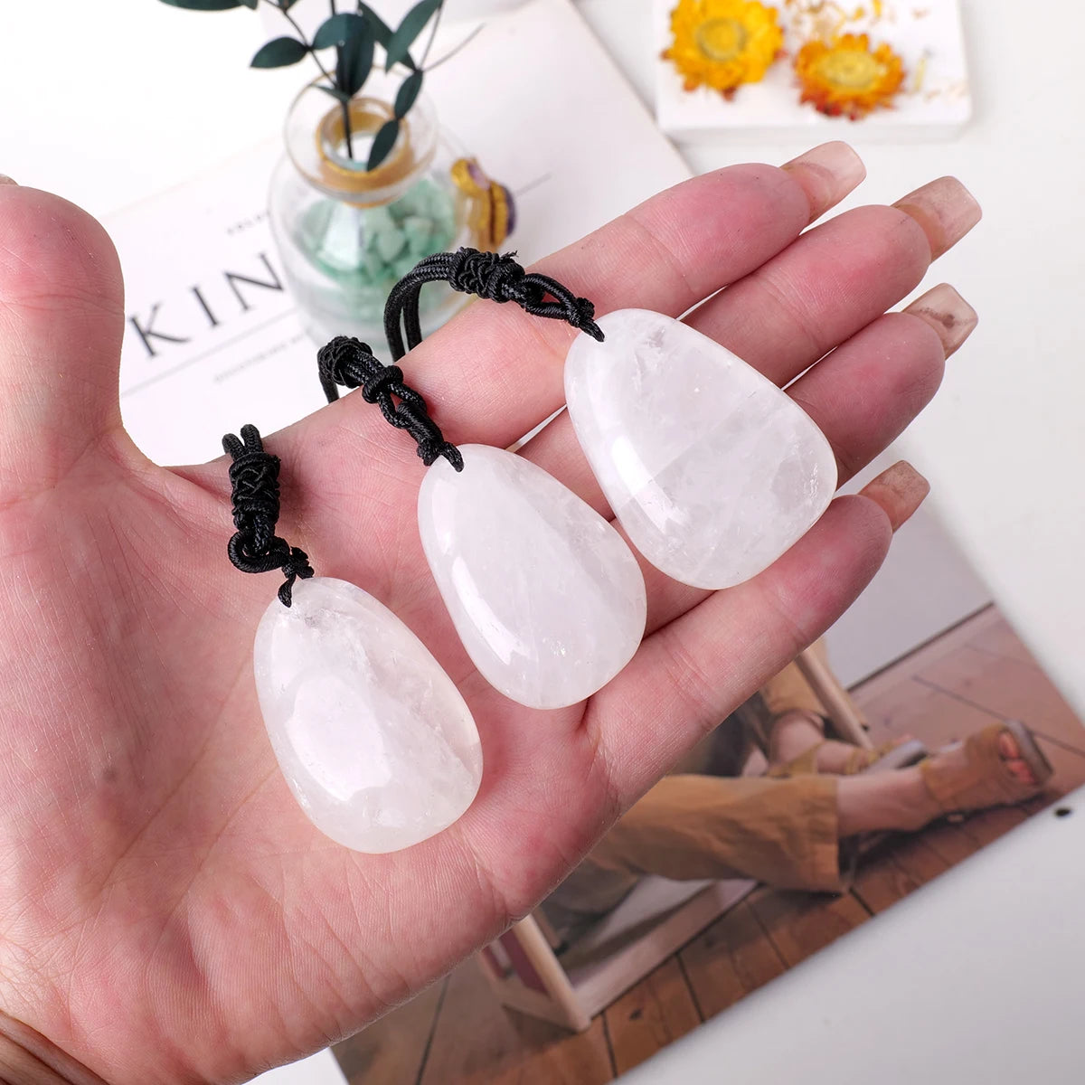 1pc Natural Stone Clear quartz Crystal Water Droplet Pendant Sphere Necklace Ornament Decorative Chakra Home Decoration