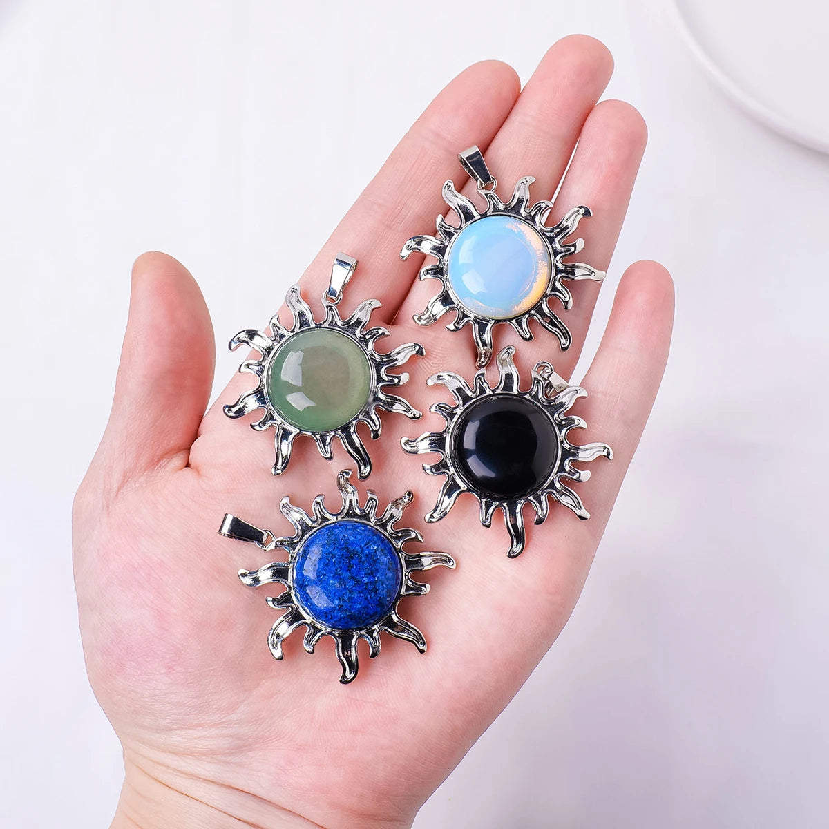 1pc Natural Stone Crystal Sun Apollo Pendant Necklace Ornament Decorative Chakra Home Decoration