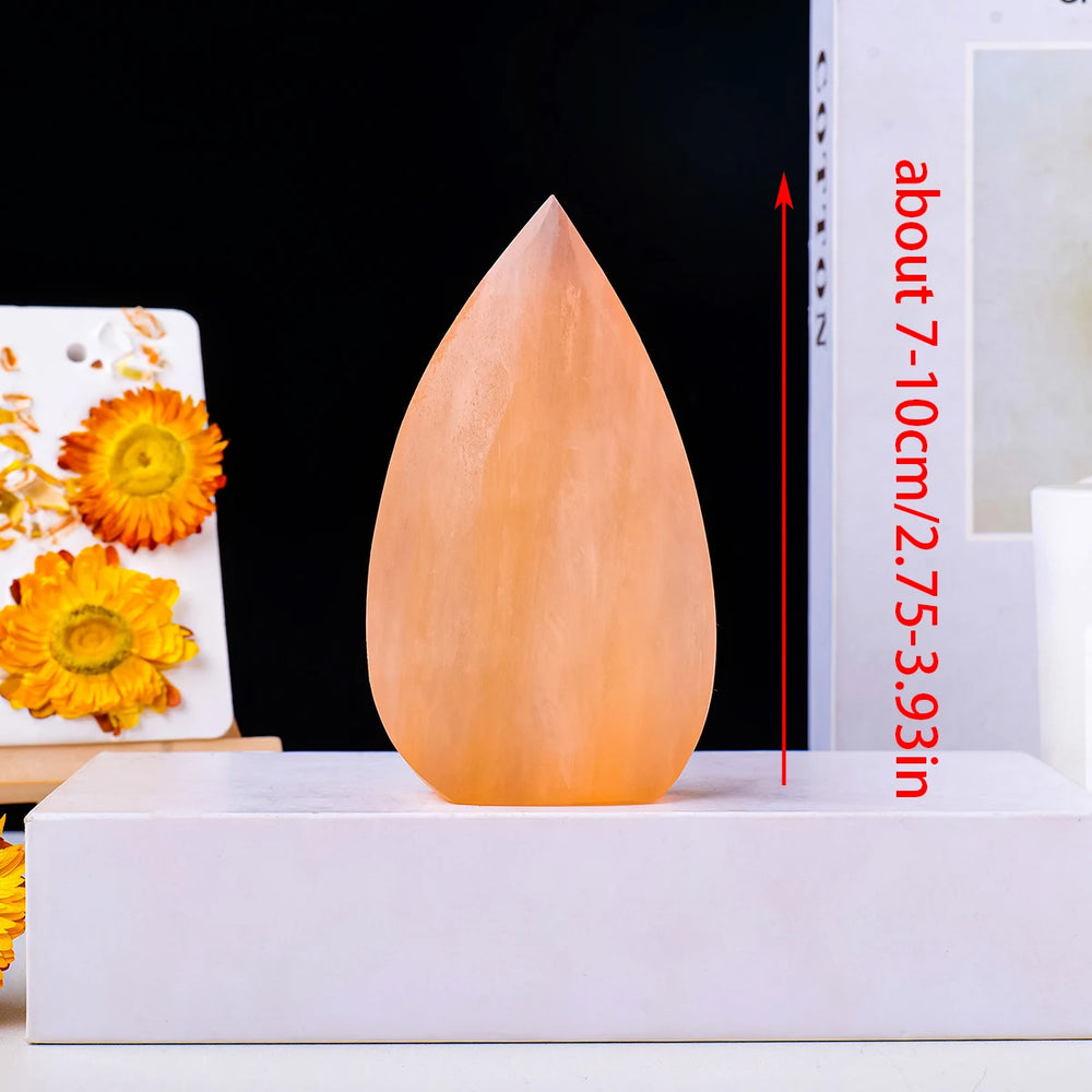 1pc Natural Stone Sculpture Orange Selenite Flame Shape Crafts Witchcraft Crystal Carving Energy Gem Summer home garden decor