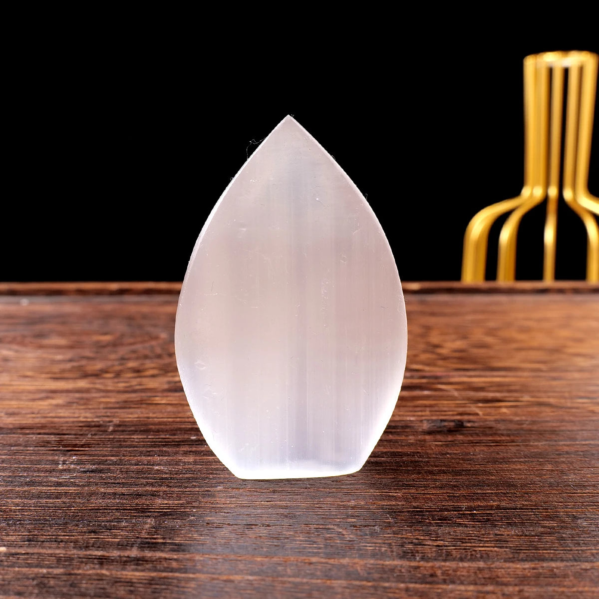 1pc Natural Stone Sculpture White Selenite Flame Shape Crafts Crystal Carving Energy Gem Home Ornament