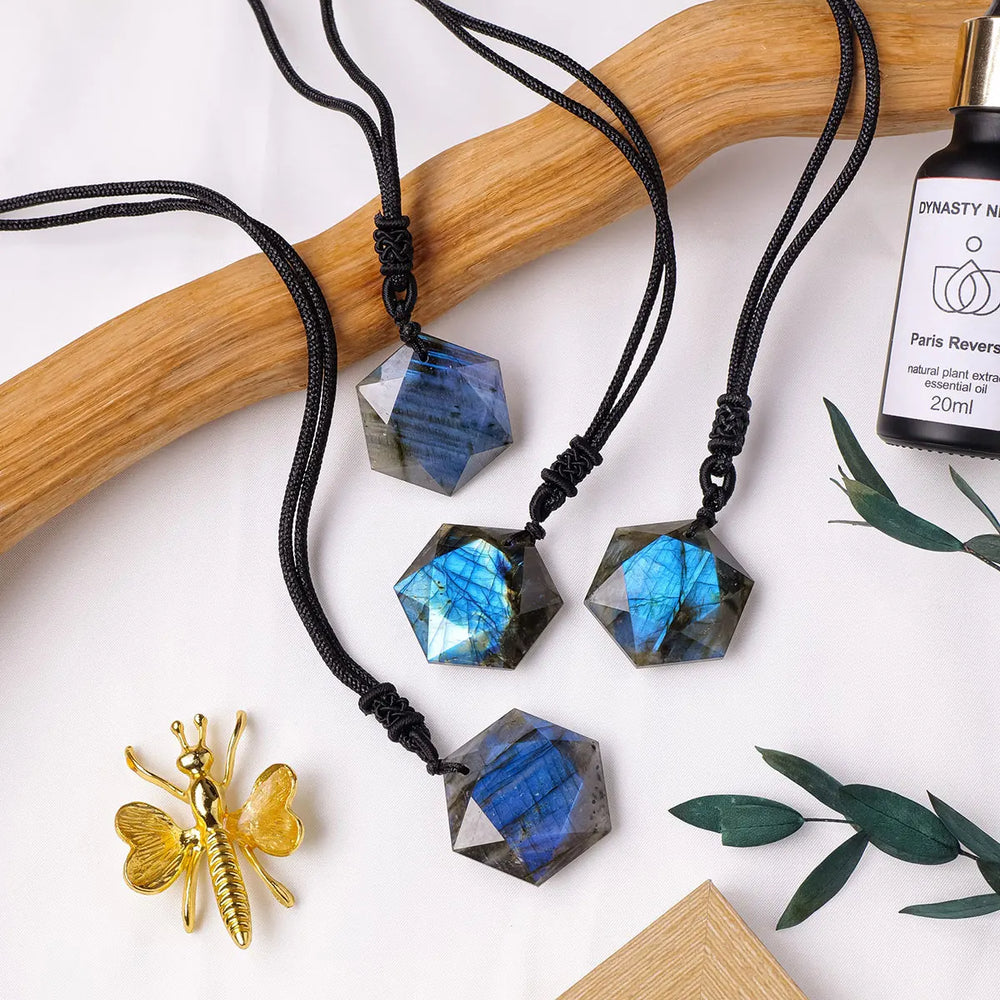 1pc Natural Stone labradorite Crystal Hexagram star Pendant  Necklace Ornament Decorative Chakra Home Decoration