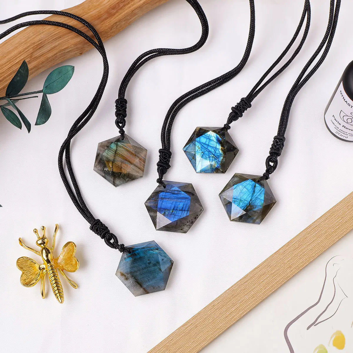 1pc Natural Stone labradorite Crystal Hexagram star Pendant  Necklace Ornament Decorative Chakra Home Decoration