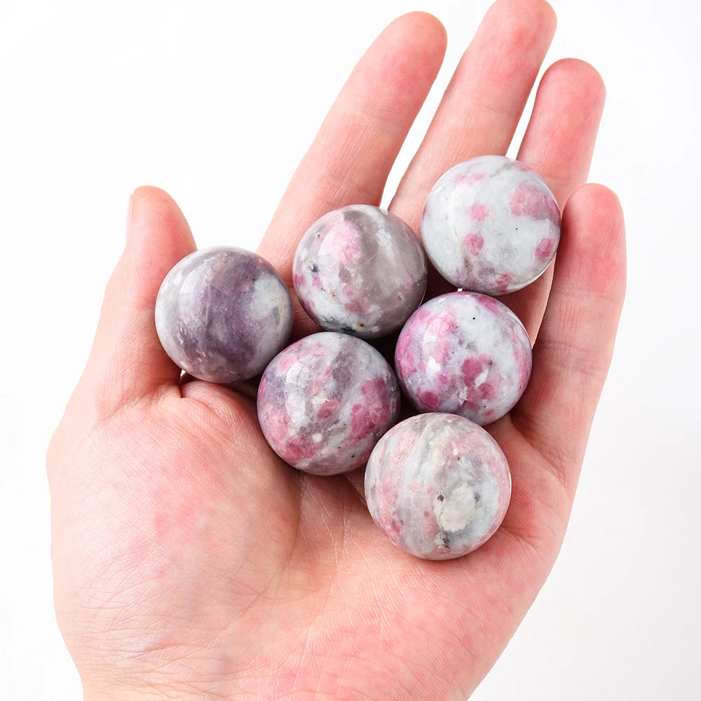 1pc Natural Tourmaline of Plum Blossom Sphere Energy Decoration Quartz Ball Divination Crystal Gift Ornaments