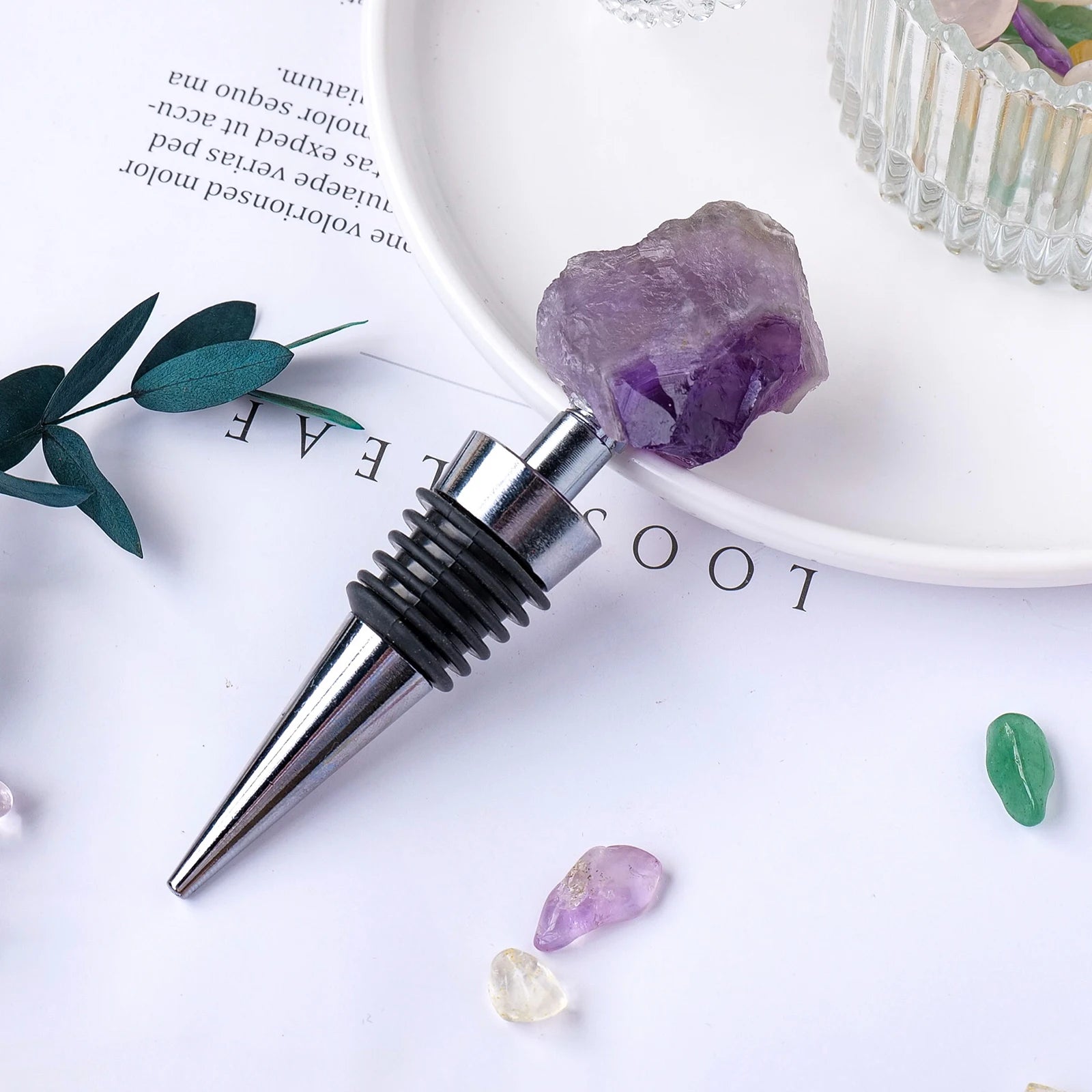 1pc Natural amethyst Rose Quartz Raw Stone Red Wine Stopper Handmade Champagne Bottle Stopper Original Stone Gift