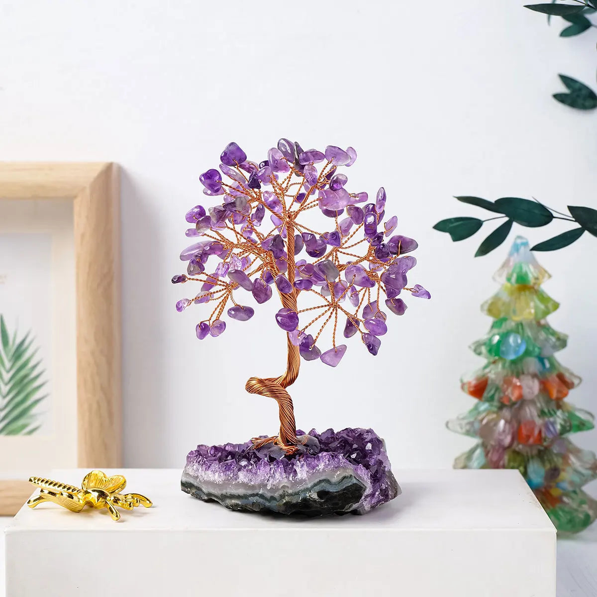 1pc Natural crystal stone Amethyst Quartz Amethyst Crystal Cluster Specimen Lucky tree Healing Christmas decorator