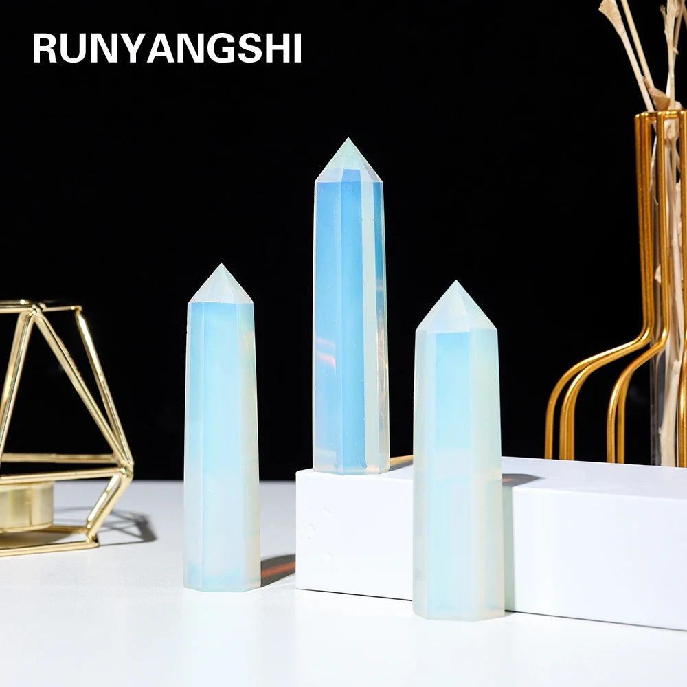 1pc Opal Hexagonal Prism Energy Crystal Magic Stick Treatment Quartz Tower Mineral Collection Decoration