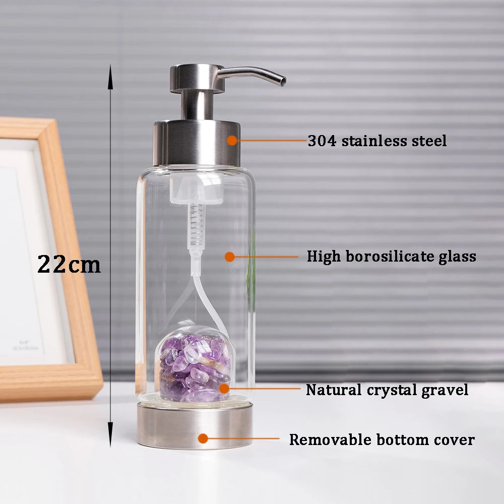 1pc Separate Bottle Natural Rose Quartz Gravel Glass Bottle for Shampoo Energy Crystal Bathroom Decoration