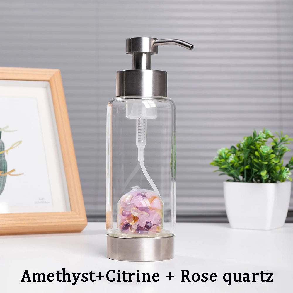 1pc Separate Bottle Natural Rose Quartz Gravel Glass Bottle for Shampoo Energy Crystal Bathroom Decoration