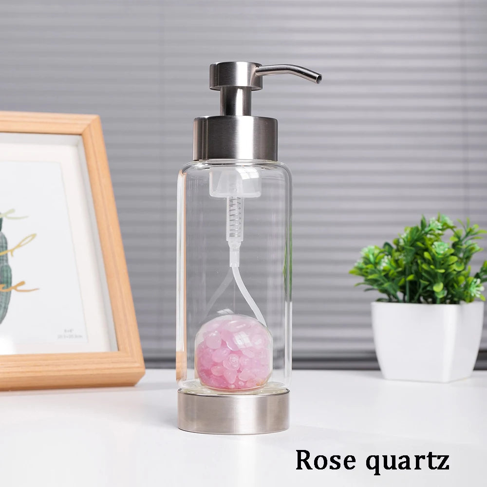 1pc Separate Bottle Natural Rose Quartz Gravel Glass Bottle for Shampoo Energy Crystal Bathroom Decoration