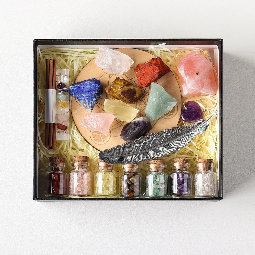 1set Natural Healing Gmstones Set Amethyst Rose Quartz Gravels Drifting Bottle 7chakra Raw Stone Aromatherapy Gift Box Set