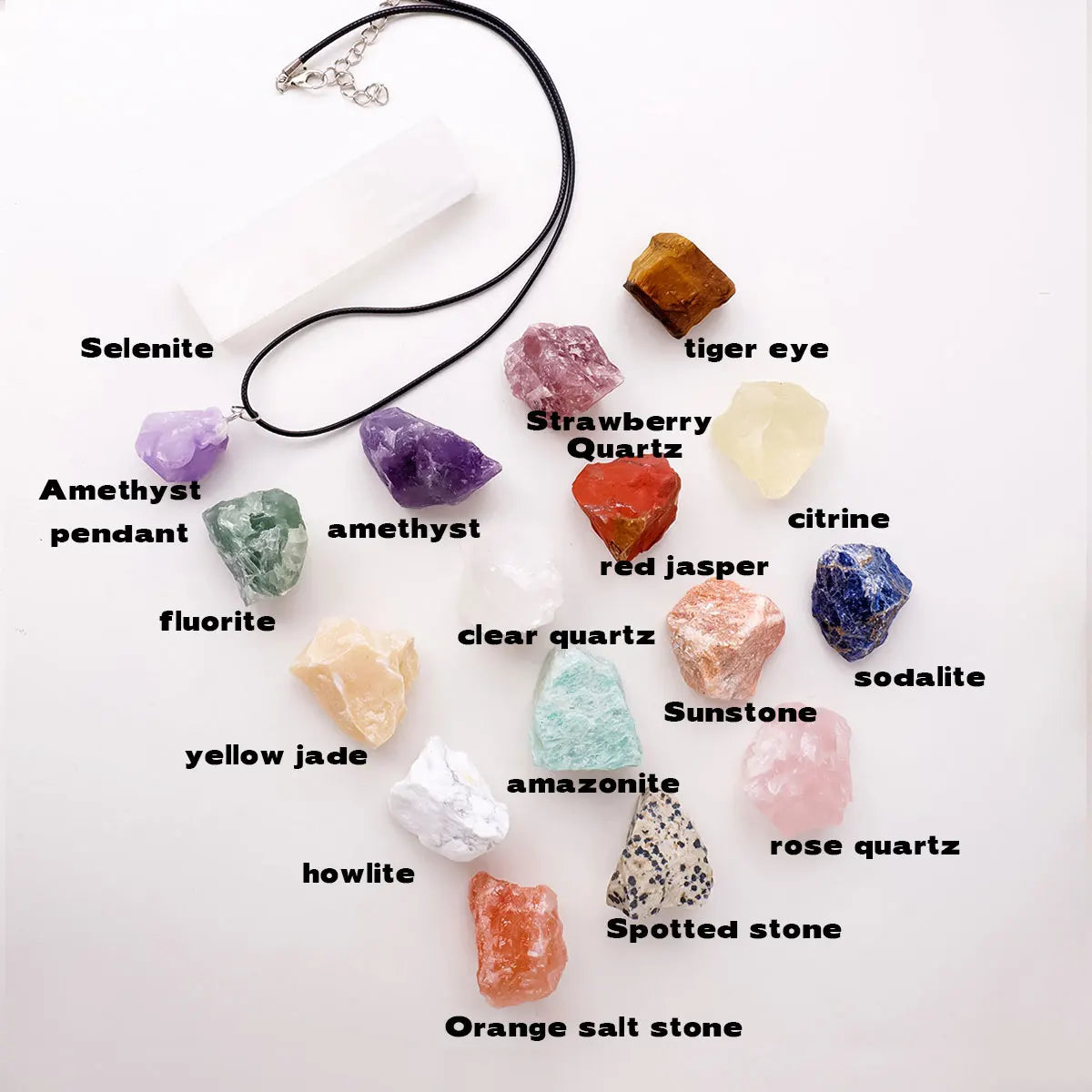 1set Wooden box gift Crystal raw stone Natural amethyst Pendant Selenite points quartz wand pillar Home Decor Collection