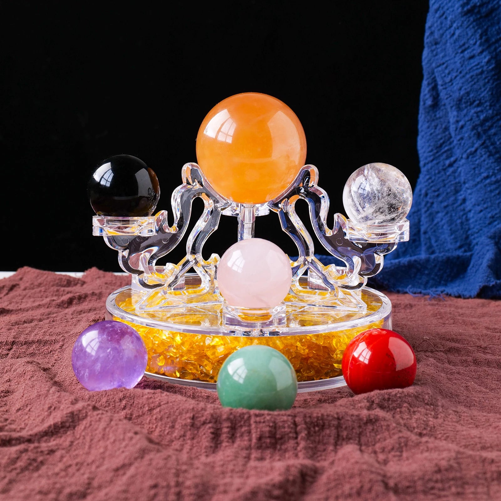 1setNatural Seven Star Array Crystal Ball Witchcraf Glass Room Demagnetization Bowl Clear Quartz Meditation Gravel Storage Stand